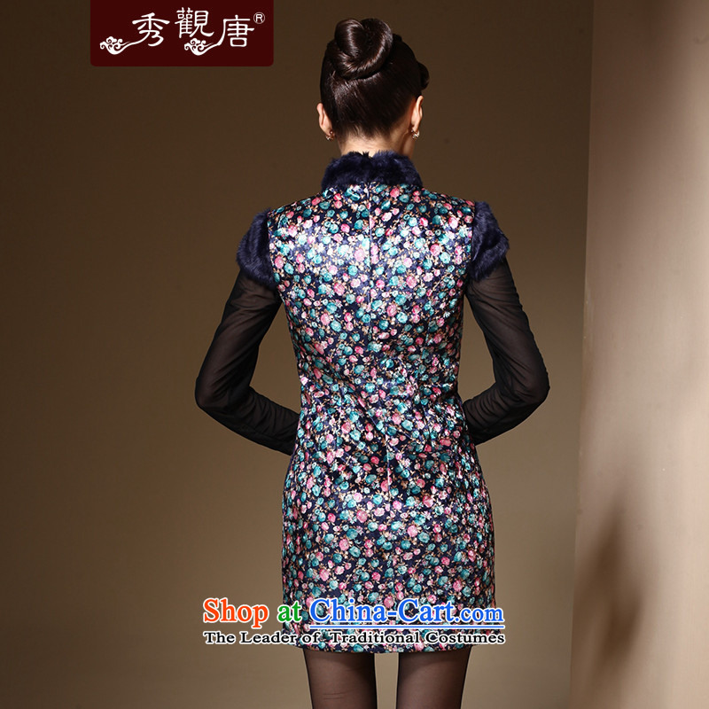 Sau Kwun Tong Fong rain qipao new 2014 winter clothing saika Chinese gross for sexy qipao skirt QM3932 folder cotton jacquard yarn- XL, Sau Kwun Tong shopping on the Internet has been pressed.