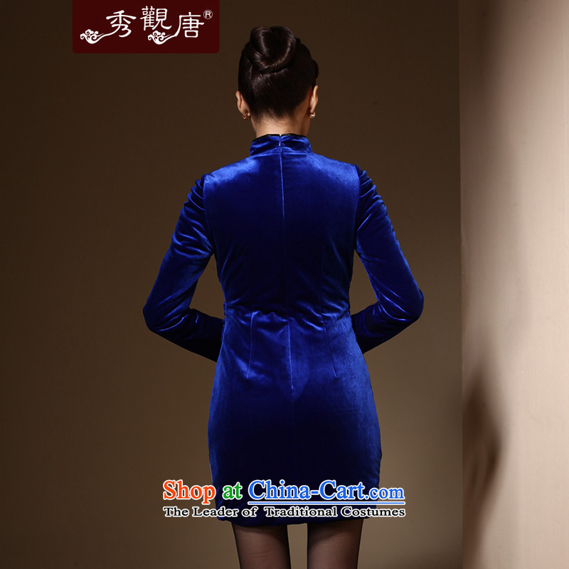 Sau Kwun Tong Aikyo 2014 autumn and winter new upscale scouring pads after chancing retro long-sleeved embroidery cheongsam dress QC31031 BLUE XL, Sau Kwun Tong shopping on the Internet has been pressed.