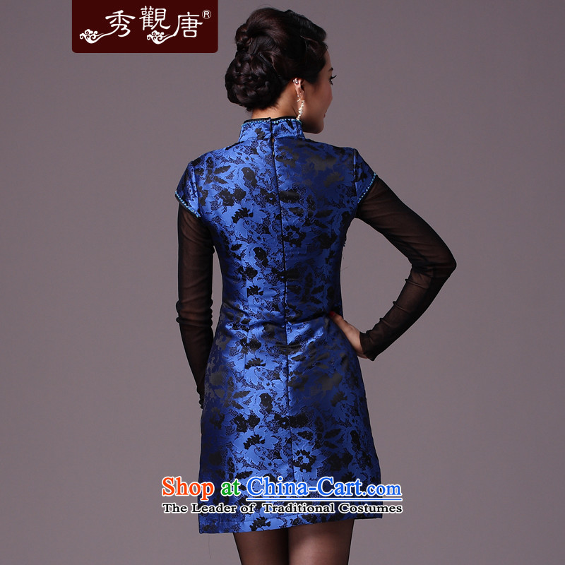 Sau Kwun Tong Blue Night Heung-winter folder/winter cotton qipao 2015 new improved cheongsam dress retro G97129 blue , L, Sau Kwun Tong shopping on the Internet has been pressed.