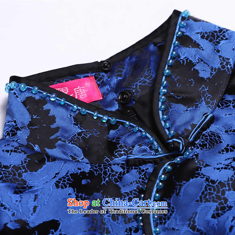 Sau Kwun Tong Blue Night Heung-winter folder/winter cotton qipao 2015 new improved cheongsam dress retro G97129 blue , L, Sau Kwun Tong shopping on the Internet has been pressed.