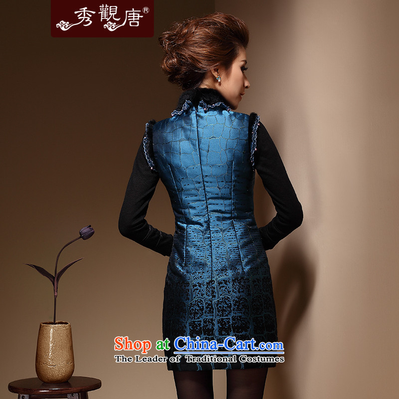 Sau Kwun Tong winter flower lovers Chinese qipao stylish gross cotton folder for the new 2014 winter embroidery Sau San dresses QM3915 DARK BLUE XL, Sau Kwun Tong shopping on the Internet has been pressed.