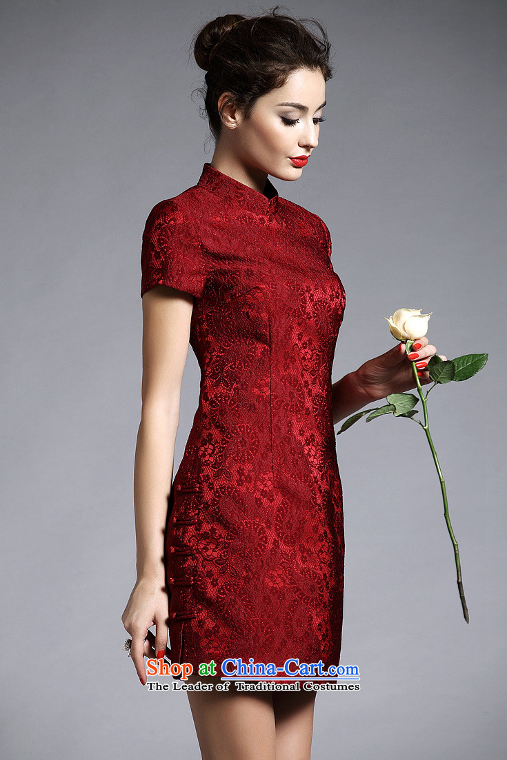 Secret ME New 2014 Women's temperament elegant stylish retro ethnic improved qipao Sau San lace collar short-sleeved dresses dark red L picture, prices, brand platters! The elections are supplied in the national character of distribution, so action, buy now enjoy more preferential! As soon as possible.