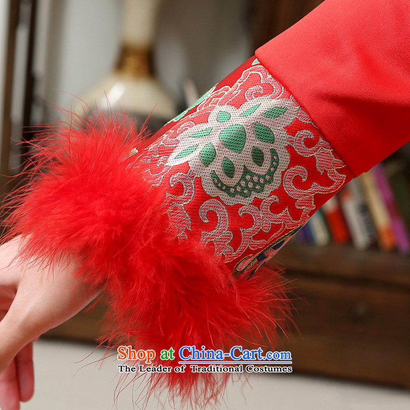 Rain-sang yi 2015 new marriage wedding dresses qipao Chinese style wedding banquet bride bows service long-sleeved long red winter women cheongsam QP568 RED XL, rain is yi , , , shopping on the Internet