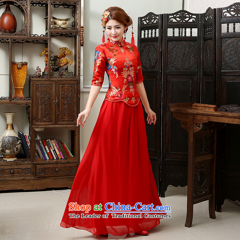 Rain-sang yi 2015 new marriage wedding dresses bride in the winter clothing cuff qipao long red bows services women cheongsam QP570 winter red S, rain is yi , , , shopping on the Internet