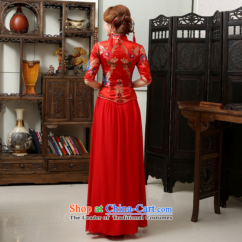 Rain-sang yi 2015 new marriage wedding dresses bride in the winter clothing cuff qipao long red bows services women cheongsam QP570 winter red S, rain is yi , , , shopping on the Internet