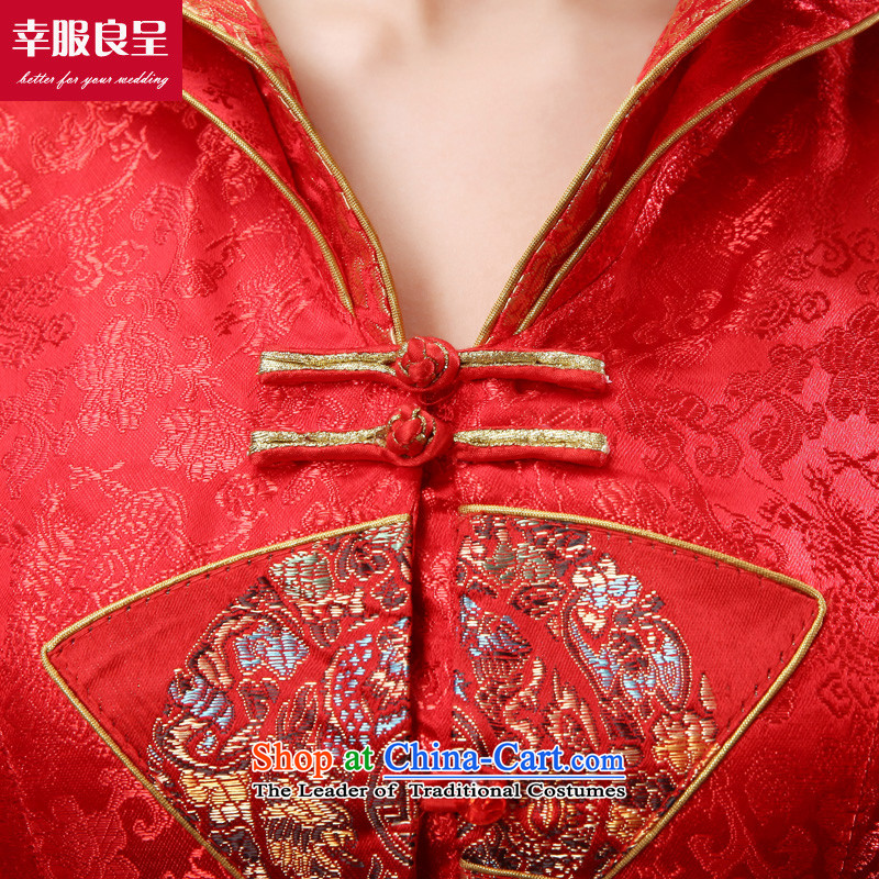 The privilege of serving-leung 2015 new autumn and winter red bride wedding dress Chinese long-sleeved qipao long winter clothing bows cloth dress S honor services-leung , , , shopping on the Internet