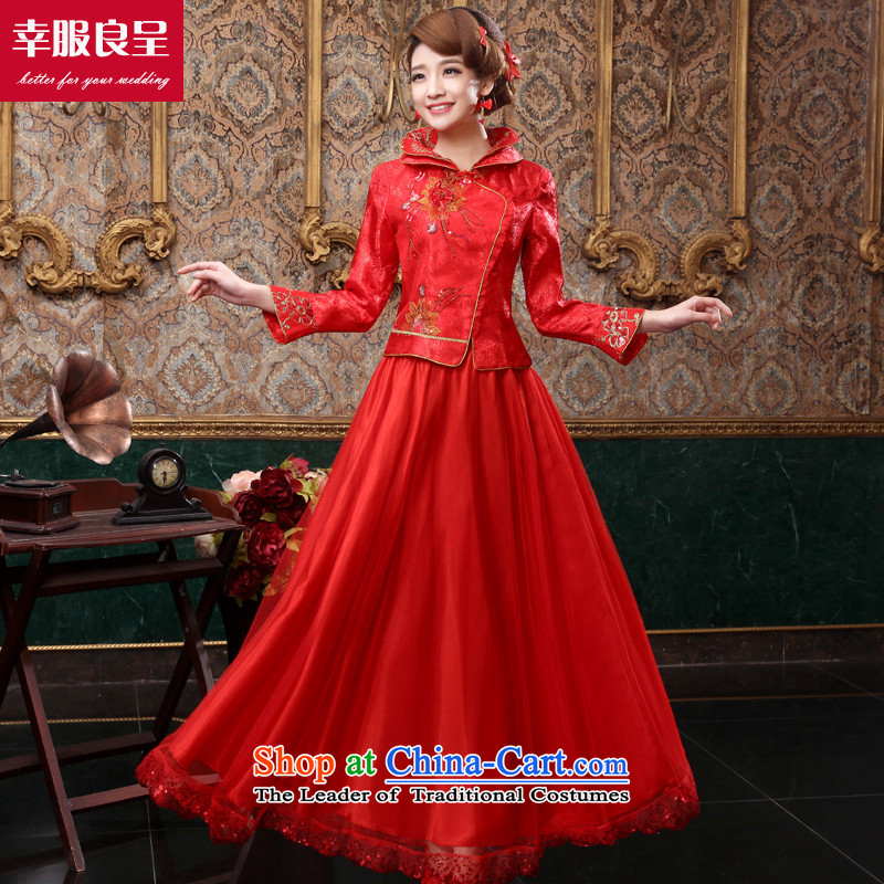 The privilege of serving-leung 2015 new autumn and winter red bride wedding dress Chinese long-sleeved qipao bows services for long winter dress XL, a service-leung , , , shopping on the Internet