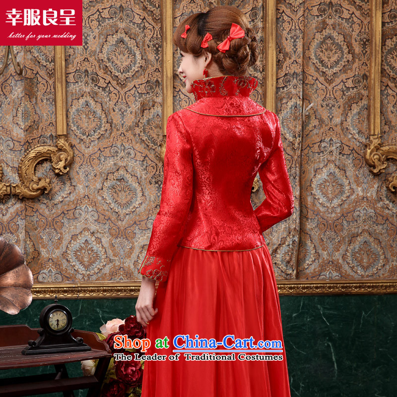 The privilege of serving-leung 2015 new autumn and winter red bride wedding dress Chinese long-sleeved qipao bows services for long winter dress XL, a service-leung , , , shopping on the Internet