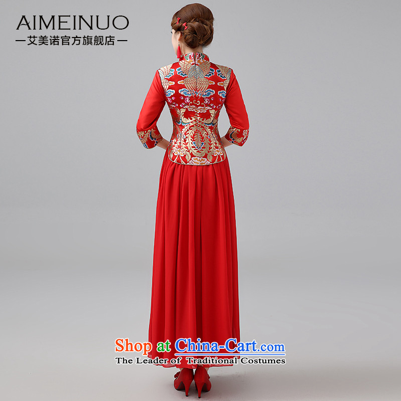 Hiv Miele 2014 winter clothing new marriages cheongsam red long serving Chinese Dress folder bows unit in long-sleeved two kits Q0044 M HIV Miele shopping on the Internet has been pressed.