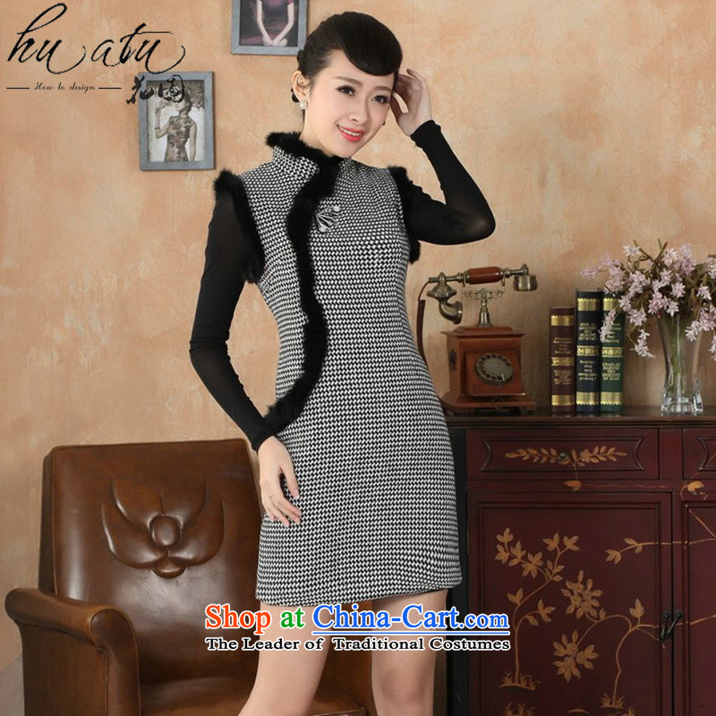 Floral Tang Women's clothes qipao Fall/Winter Collections new collar Chinese improved latticed wool rabbit hair collar qipao? -A, L, a mosaic dress shopping on the Internet has been pressed.