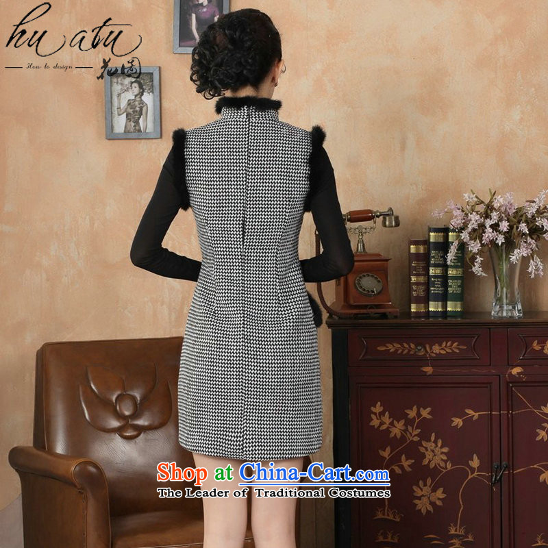 Floral Tang Women's clothes qipao Fall/Winter Collections new collar Chinese improved latticed wool rabbit hair collar qipao? -A, L, a mosaic dress shopping on the Internet has been pressed.