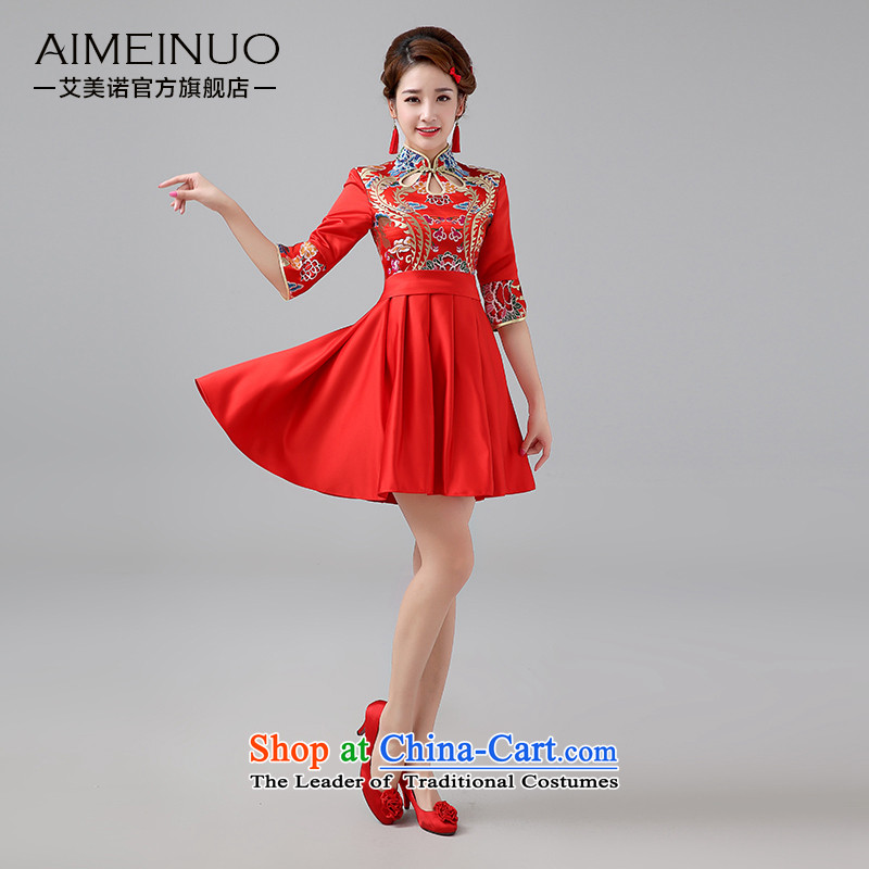 Hiv Miele marriages between spring and summer of 2015 qipao red short, bows to Sepia Chinese Dress short skirt in cuff Q0040 RED M HIV Miele shopping on the Internet has been pressed.