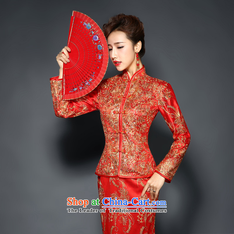 The winter of qipao red clip cotton Chinese wedding dress Sau Wo Service 2015 new long long-sleeved plus gross cotton for toasting champagne services fall bride cheongsam dress thin, hundreds of Ming products XXL, shopping on the Internet has been pressed
