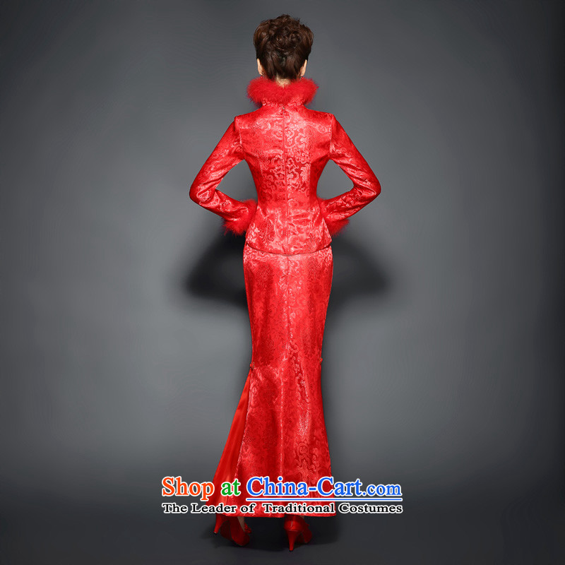 Red Winter) qipao autumn and winter 2015 New Chinese wedding dress long long-sleeved red improved bows Sau San dress marriage with white , L, hundreds of Ming products , , , shopping on the Internet