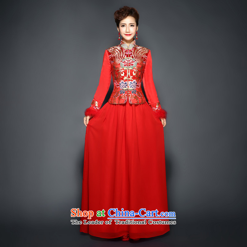 Marriage New Service bows qipao 2015 cheongsam dress marriages red long folder cotton waffle dresses retro improved autumn and winter RED M, hundreds of Ming products , , , shopping on the Internet