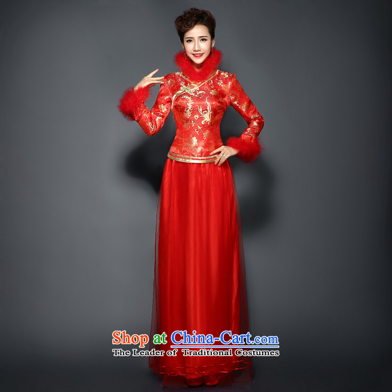 Toasting champagne qipao services 2015 winter of winter new red cotton folder long-sleeved qipao marriage thick winter clothing qipao gown brides long red , L, hundreds of Ming products , , , shopping on the Internet