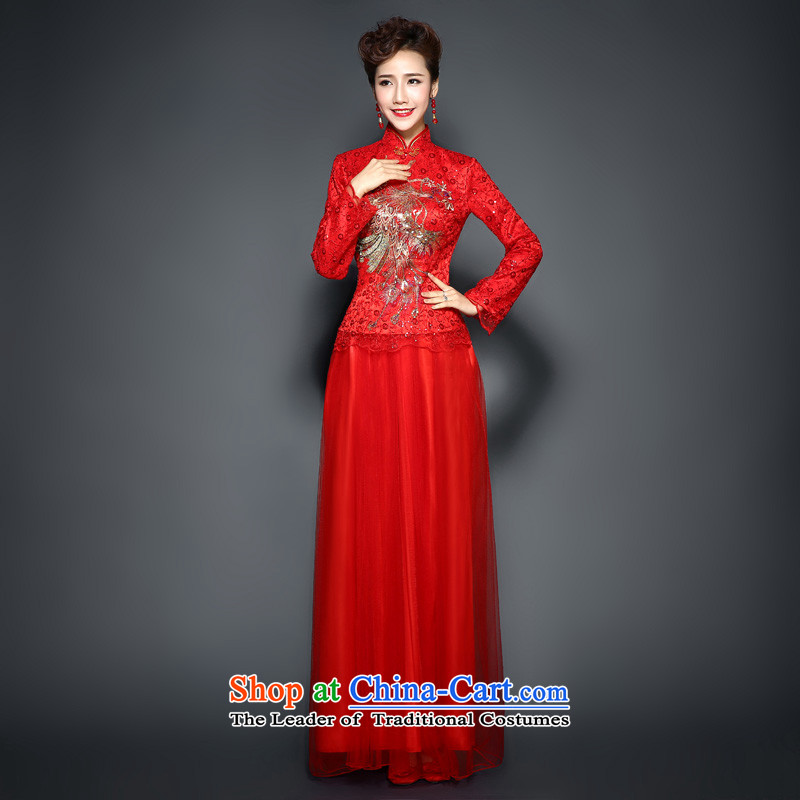 The winter of qipao skirt female new bride toasting champagne 2015 serving long dresses retro red marriage cheongsam dress the cotton-thick winter RED M, hundreds of Ming products , , , shopping on the Internet