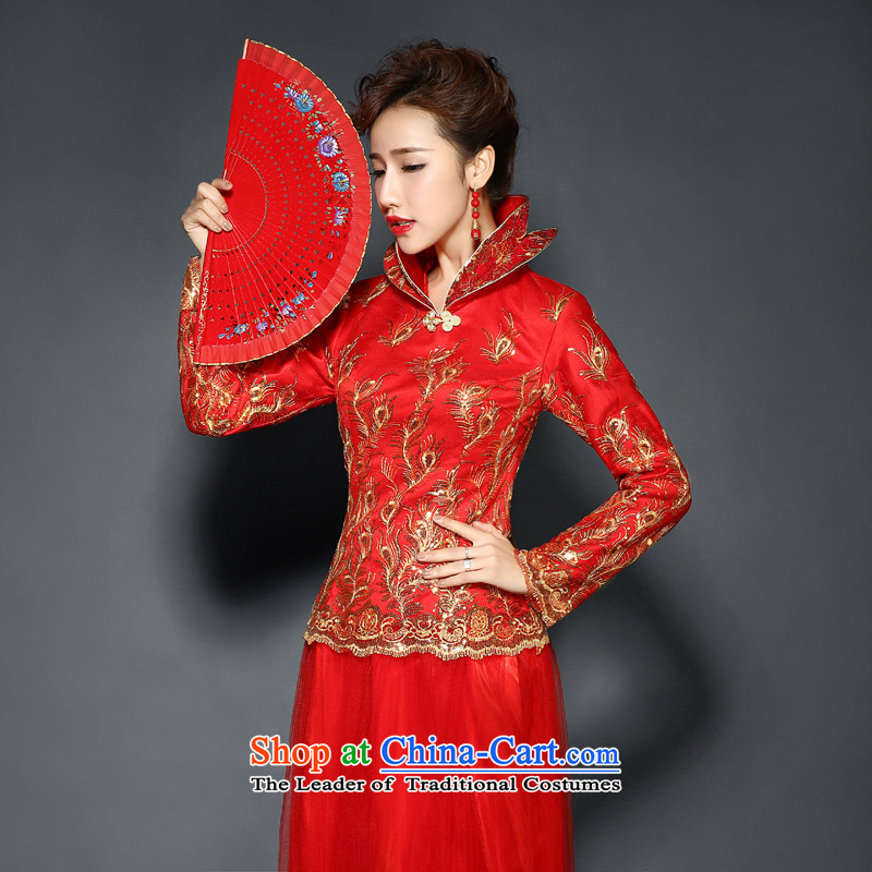 Qipao winter clothing bows services red long 2015 new autumn and winter marriages bows services improved long-sleeved folder retro cotton winter clothing bows dress RED M, hundreds of Ming products , , , shopping on the Internet