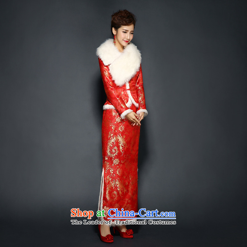 Toasting champagne bride services cheongsam dress the new 2015 winter of long-sleeved Stylish retro red and white hair for Sau San winter long white collar of qipao improvement made size 7 Day Shipping, hundreds of Ming products , , , shopping on the Inte
