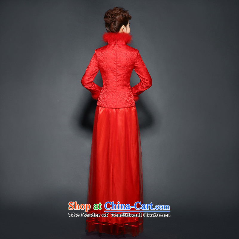 Red qipao winter clothing long-sleeved wedding dress Winter Sweater clip cotton waffle pack 2015 new bride stylish bows services red L, Sau San hundreds of products has been pressed. Mr Martin LEE shopping on the Internet