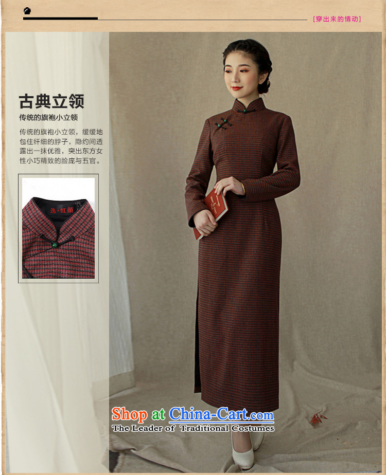 The elections as soon as possible the impact Yat lady autumn and winter female wool cheongsam dress chidori grid is traversed by the long-sleeved shirt, long long skirt deep red 2XL Photo, prices, brand platters! The elections are supplied in the national character of distribution, so action, buy now enjoy more preferential! As soon as possible.