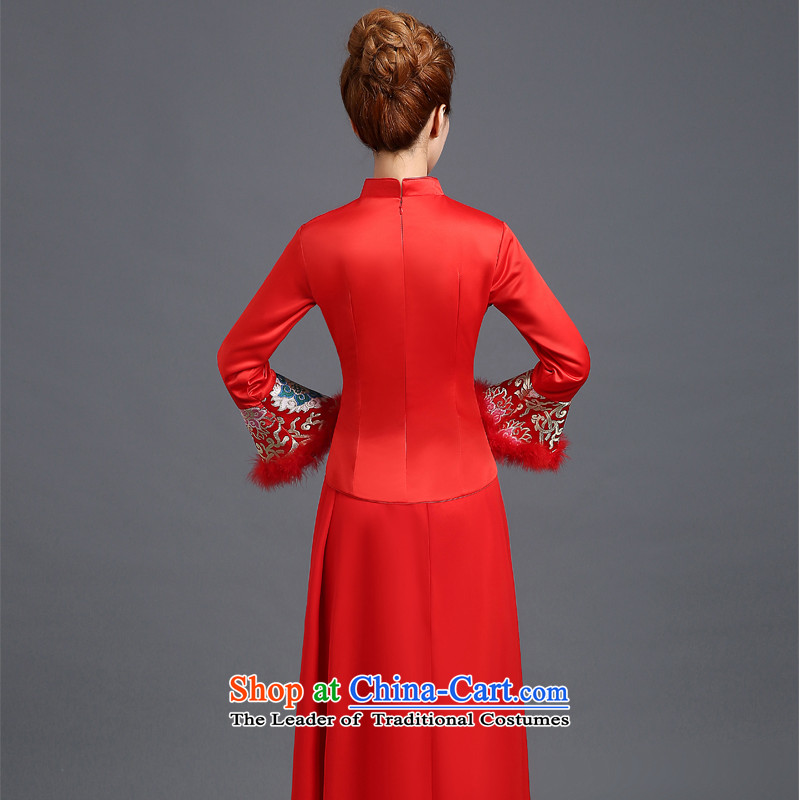 Toasting champagne bride services 2015 autumn and winter new dresses cheongsam red retro marriage bows services improved long-sleeved thick brides wedding services qipao bows Sau San XXL, red ball dance lily lily) , , , shopping on the Internet