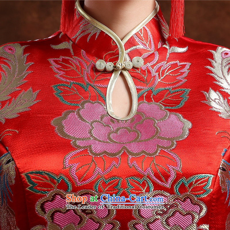 Long-sleeved long service dress winter stylish bows 2015 new marriages of Sau San winter clothing qipao winter retro bows stylish bows services qipao red S, Lily Dance (ball lily shopping on the Internet has been pressed.)