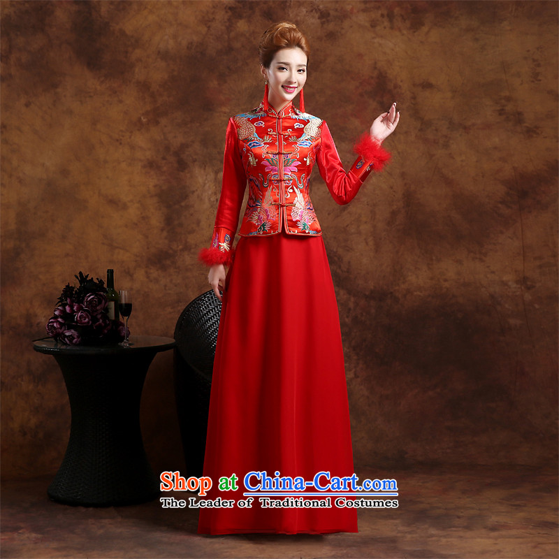 However service qipao new marriage 2015 winter bows services wedding dresses long-sleeved Chinese qipao toasting champagne marriages to dress red thick red XL, lilies Sau San Qipao (ball lily) , , , shopping on the Internet