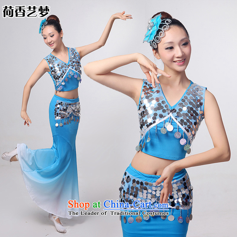 I should be grateful if you would have let the dai heung Arts Dance costumes 2015 Yunnan ethnic minorities on the peacock dance piece skirt HXYM0032 crowsfoot Sau San blue , I should be grateful if you would have the Champs Elysees arts dreams shopping on