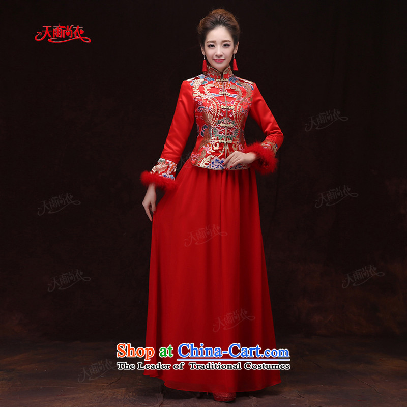 Rain-sang yi 2015 new marriage wedding dresses bows to Chinese wedding bride out hotel long-sleeved red warm in the winter of Qipao QP573 RED S, rain is yi , , , shopping on the Internet