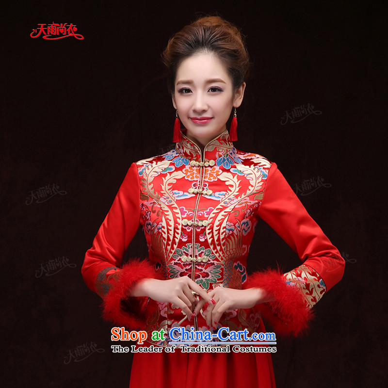 Rain-sang yi 2015 new marriage wedding dresses bows to Chinese wedding bride out hotel long-sleeved red warm in the winter of Qipao QP573 RED S, rain is yi , , , shopping on the Internet