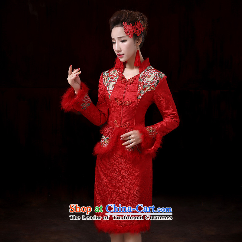 Baby bride upscale winter bride long-sleeved qipao gown cotton qipao marriage red winter clothing bows service, two kits of Qipao Winter Love Bride (the BABY XXL, BPIDEB) , , , shopping on the Internet