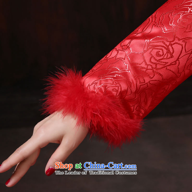 2014 new bride treasure marriages of qipao red warm winter bows dress, cotton long-sleeved late winter load dress M, darling Bride (BABY BPIDEB) , , , shopping on the Internet