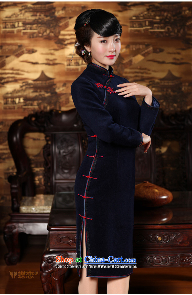The Butterfly Lovers autumn 2015 new stylish improved wool? cheongsam dress retro long long-sleeved qipao 49156 navy blue  L picture, prices, brand platters! The elections are supplied in the national character of distribution, so action, buy now enjoy more preferential! As soon as possible.