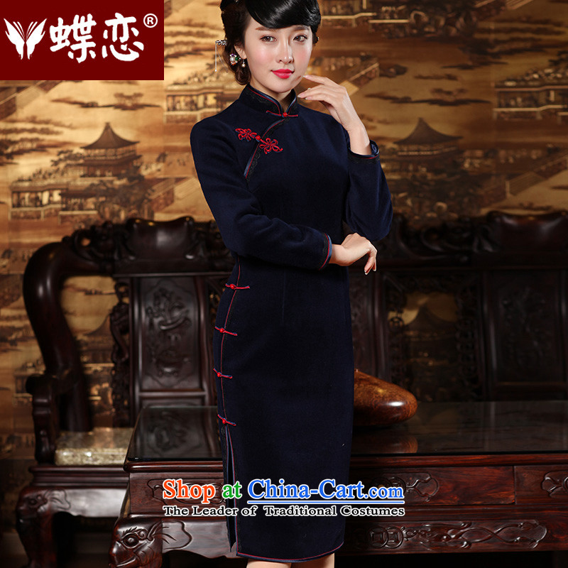 The Butterfly Lovers autumn 2015 new stylish improved wool? cheongsam dress retro long long-sleeved qipao 49156 navy blue  , L, Butterfly Lovers , , , shopping on the Internet