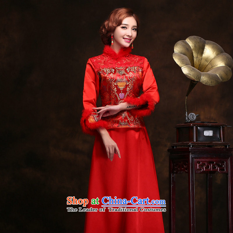 Naoji a 2014 new marriages qipao improved stylish long-sleeved warm winter clothing Chinese cotton folder bows dress yy2310 red S naoji a , , , shopping on the Internet