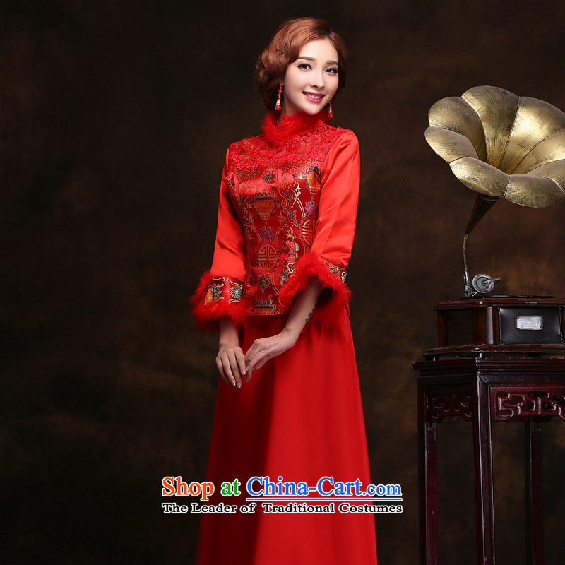 Naoji a 2014 new marriages qipao improved stylish long-sleeved warm winter clothing Chinese cotton folder bows dress yy2310 red S naoji a , , , shopping on the Internet