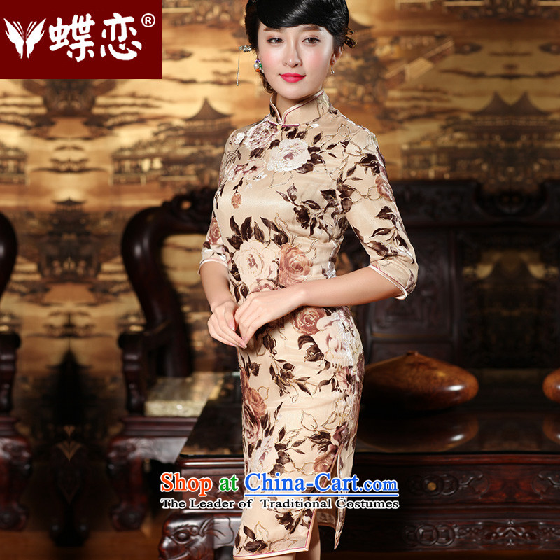 Butterfly Lovers 2015 Autumn new stylish improvement of silk cheongsam dress in sleeve length of nostalgia for the Tang dynasty qipao figure  M Butterfly Lovers , , , shopping on the Internet