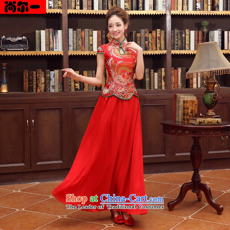 Yet a red wedding dresses long-sleeved qipao spring outfits of nostalgia for the marriage of the bride bows services wedding? yy6780?red?XXL