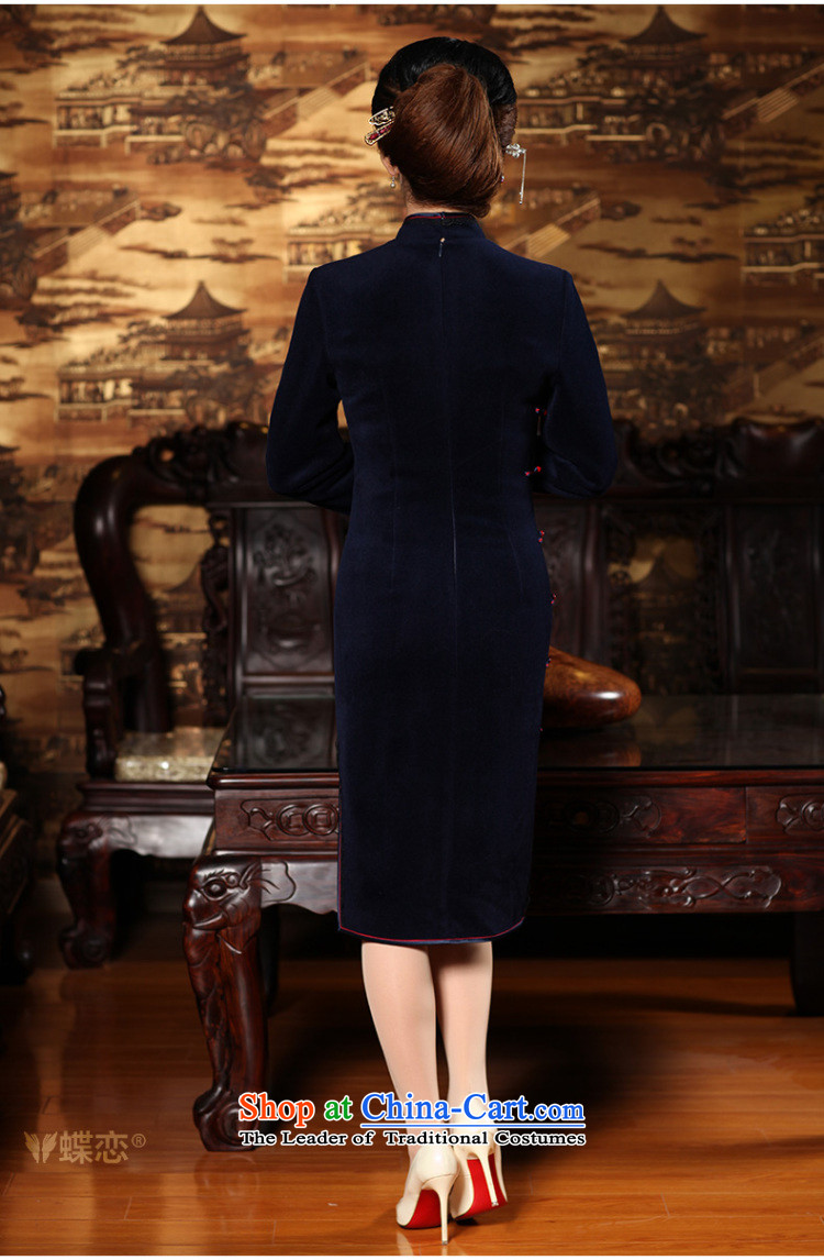 The Butterfly Lovers Spring 2015 new stylish improved wool? cheongsam dress retro long long-sleeved qipao 49156 Navy  M picture, prices, brand platters! The elections are supplied in the national character of distribution, so action, buy now enjoy more preferential! As soon as possible.