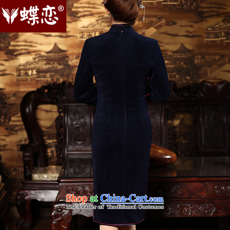 The Butterfly Lovers Spring 2015 new stylish improved wool? cheongsam dress retro long long-sleeved qipao 49156 Navy  M Butterfly Lovers , , , shopping on the Internet