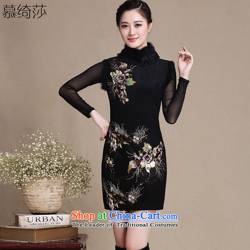 The cross-sa?2015 embroidery stylish improved sleeveless qipao warm gross new skirt qipao? PRESIDENT improved qipao Fall_Winter Collections thick?Y3226 XL