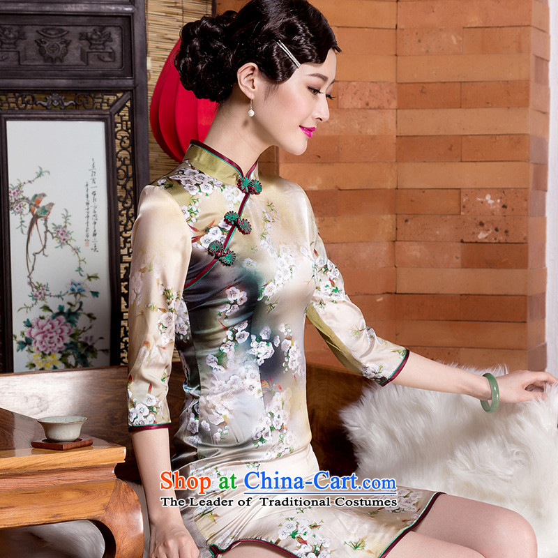 Seal of the Fall 2015) cuff heavyweight Silk Cheongsam 7 Improved temperament cheongsam dress cuff color pictures , L, seal decreased by , , , shopping on the Internet