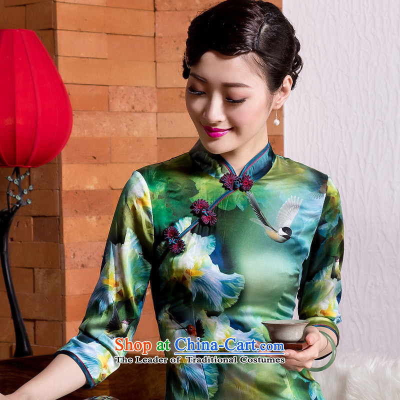 Seal of new autumn 2015 7 cuff, cuff heavyweight Silk Cheongsam annual routine banquet improved picture color S seal qipao decreased by , , , shopping on the Internet