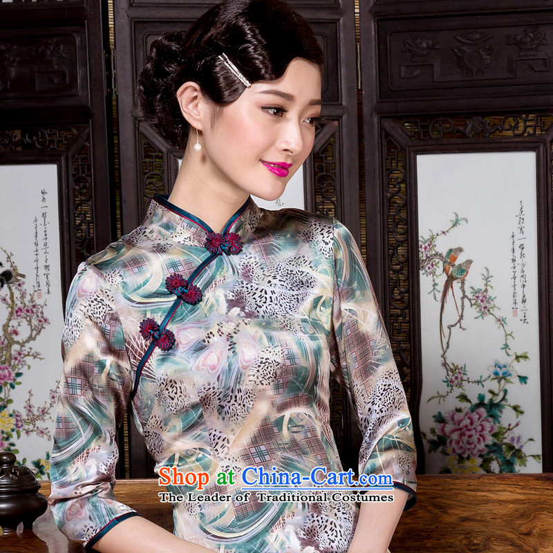 Seal of 2014 heavyweight silk in 7 Cuff Silk Cheongsam Shanghai republic of korea wind, herbs extract pictures color S seal qipao decreased by , , , shopping on the Internet