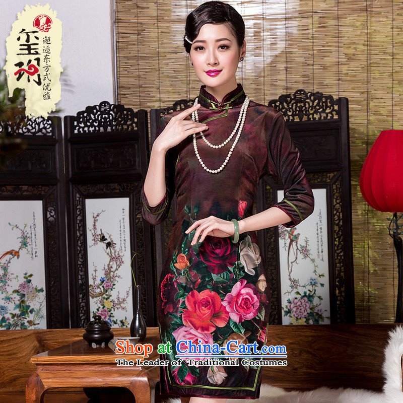 The seal of the?autumn and winter 2015 new daily improved annual qipao really scouring pads positioning stamp retro cheongsam dress photo color?XL