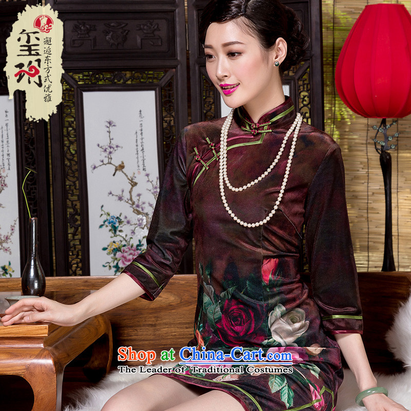The seal of the autumn and winter 2015 new daily improved annual qipao really scouring pads positioning stamp retro cheongsam dress photo color XL, seal decreased by , , , shopping on the Internet