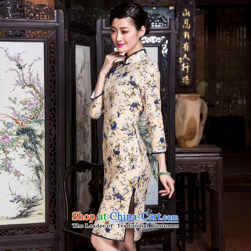 The seal of the autumn and winter 2015 new cotton linen floral arts cheongsam 7 cuff improved daily qipao skirt color pictures, XL, seal decreased by , , , shopping on the Internet