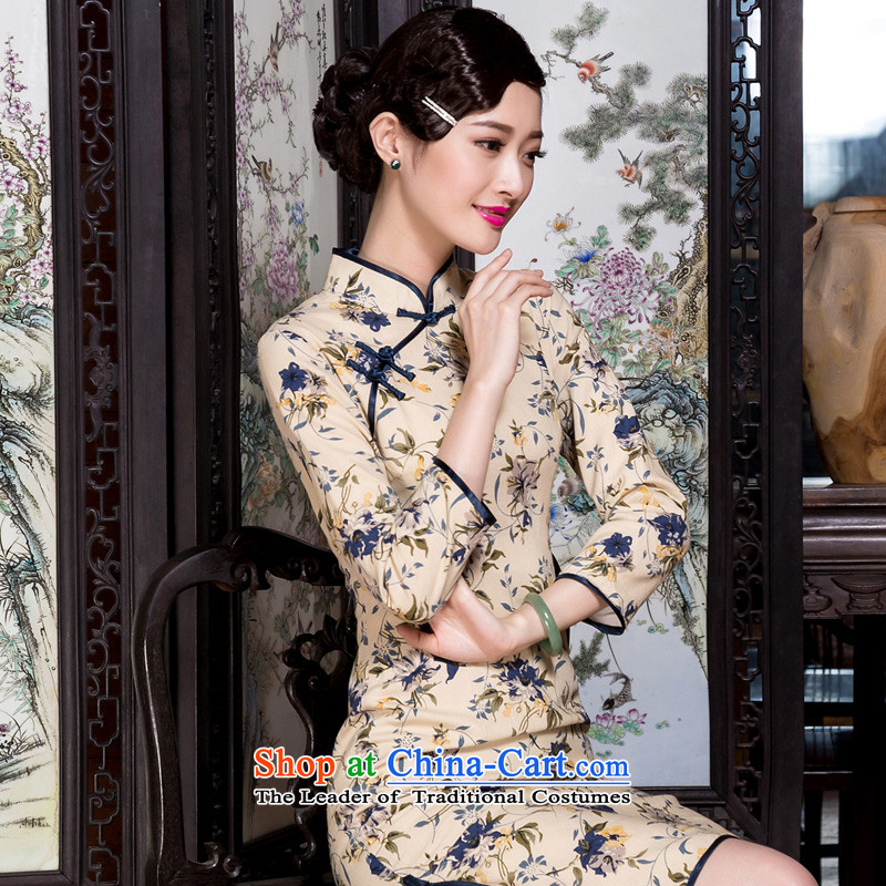 The seal of the autumn and winter 2015 new cotton linen floral arts cheongsam 7 cuff improved daily qipao skirt color pictures, XL, seal decreased by , , , shopping on the Internet