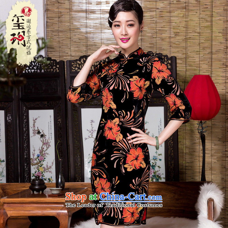 The seal of the autumn and winter 2015 new retro ethnic 7 Cuff Silk Cheongsam burned lint-free daily color picture enhancement of elegant M seal decreased by , , , shopping on the Internet